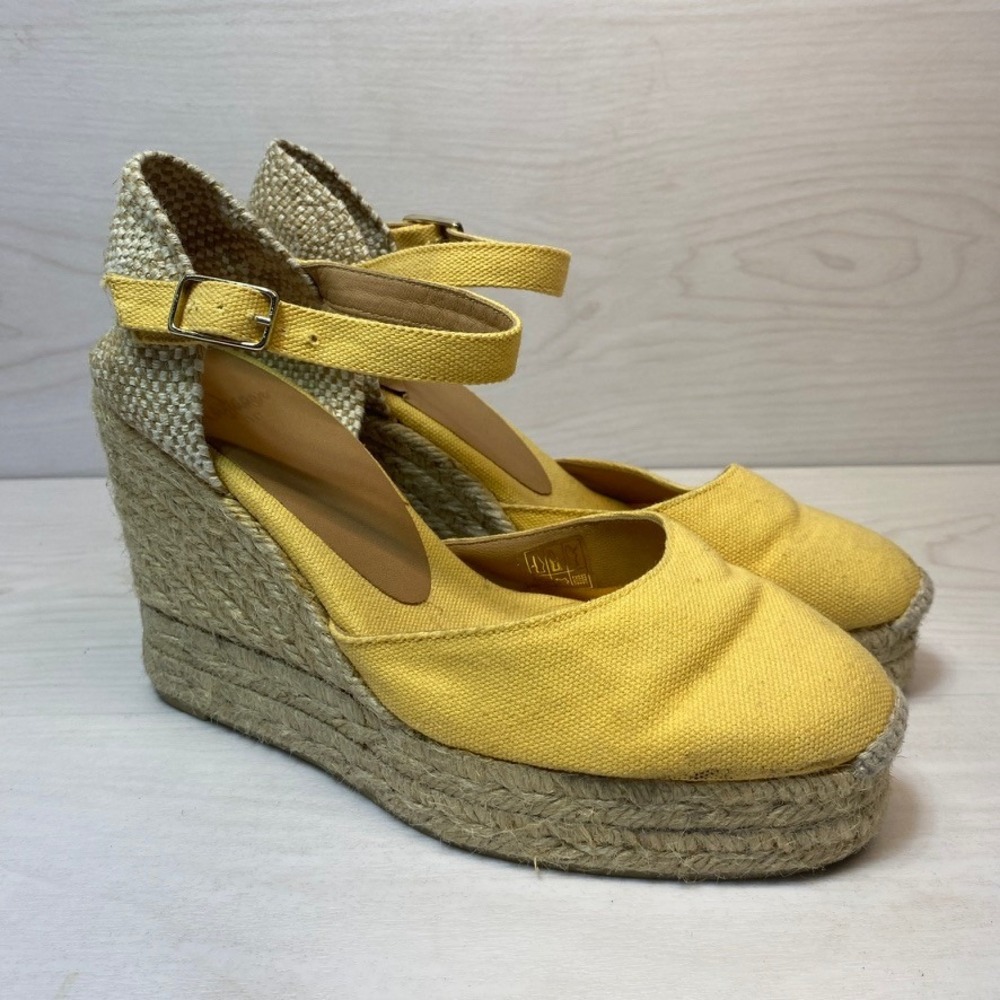 Castaner Womens 37 Espadrille Wedge Sandal Carina Yellow Canvas